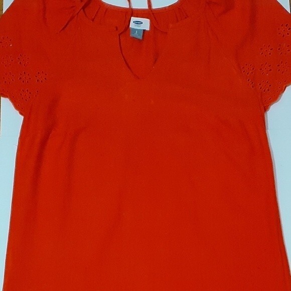 Old Navy Eyelet Hem Flutter Sleeves Drop Waist Boho Shift Red Orange Dress S/P - Picture 10 of 13